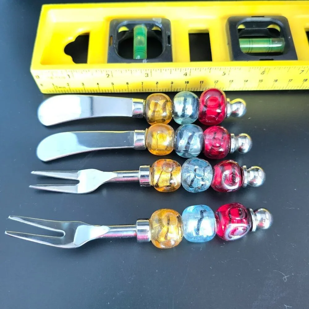 Vintage Pier 1 Cheese & Appetizer Utensils Set/4 Glass Beads & Stainless Steel